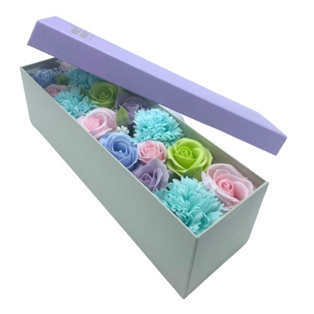 Boîte longue - Bénédictions de bébé - Bleu - Bouquet de fleurs de savon - 28x8x8.5cm