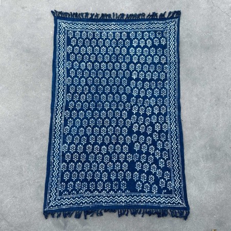 Manta Indigo Hecha a Mano - 170x120cm - Chhota Flower - 100% Algodón