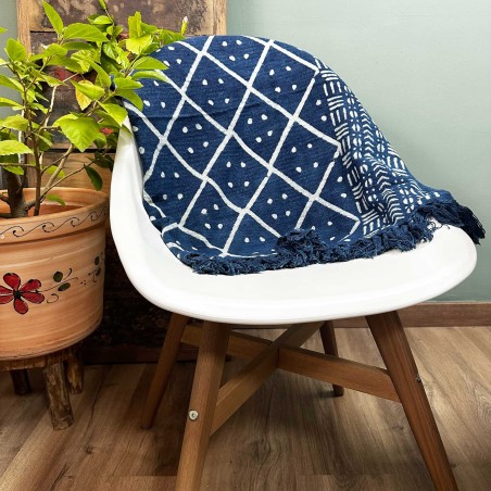 Manta Indigo Hecha a Mano - 170x120cm - Midnight Heerak - 100% Algodón