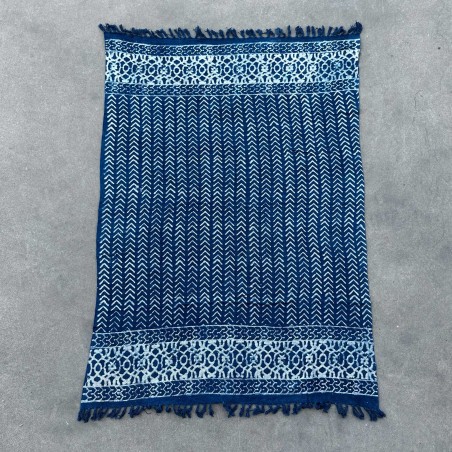 Manta Indigo Hecha a Mano- 170x120cm - Seedha Arrows - 100% Algodón