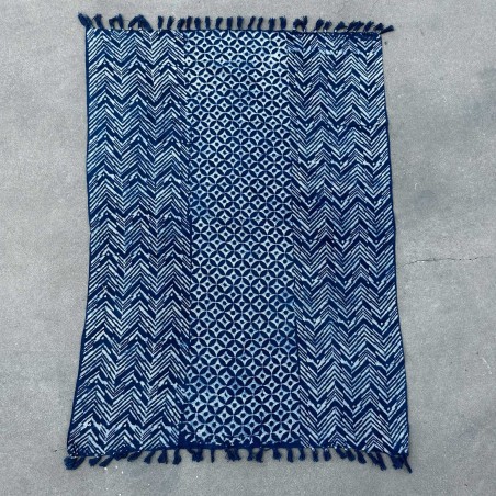 Manta Indigo Hecha a Mano - 170x120cm - Namoona Waves - 100% Algodón