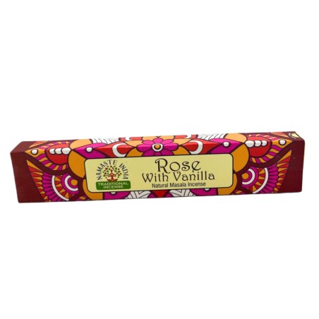 Incienso Namaste India Rosa y Vainilla - Tradicional de India Agarbathi - Masala Mandala Natural- Hecho a Mano