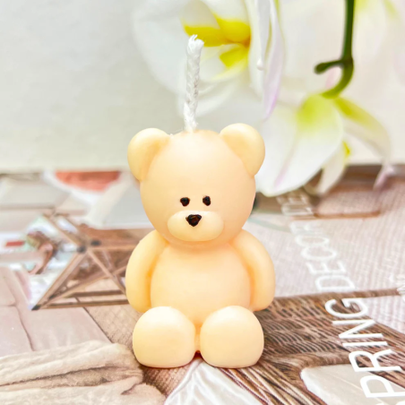 Vela de Cera de Soja Artesanal - Osito Teddy - Crema - Sin Olor - Velarosa Estudio - 15gr