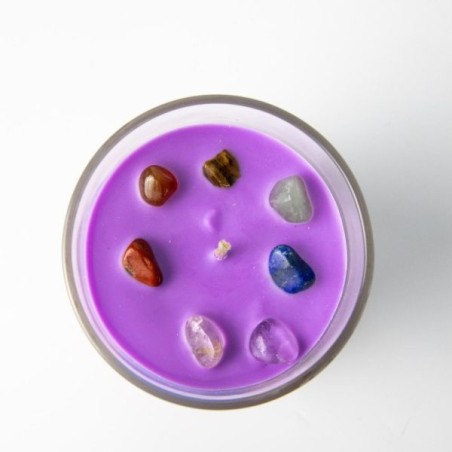 Bougie artisanale 7 chakras «&nbsp;Feel Good&nbsp;» - Exclujess - Bougie de méditation aux pierres précieuses - Ambre et Patchouli du Maro