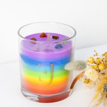 Vela 7 chakras artesana "Sentirse Bien" - Exclujess - Vela meditación con piedras preciosas - Ámbar Marroquí y Pachulí- 300gr