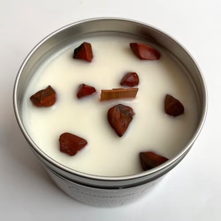 VELA SOJA EN ALUMINIO - MANZANA Y CANELA CON JASPE ROJO - VIE - HECHO A MANO EN REINO UNIDO - 200gr - 22 horas