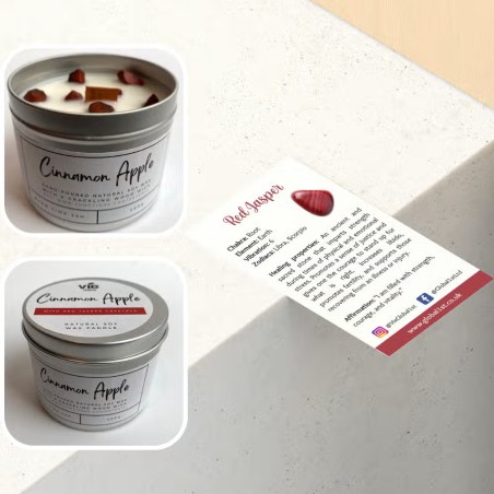 VELA SOJA EN ALUMINIO - MANZANA Y CANELA CON JASPE ROJO - VIE - HECHO A MANO EN REINO UNIDO - 200gr - 22 horas