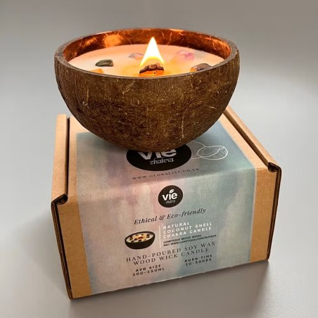 VELA CÁSCARA COCO - CHAKRA - VIE - HECHO A MANO EN REINO UNIDO - 200gr - 20 - 30 horas