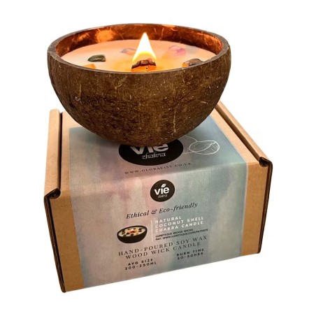VELA CÁSCARA COCO - CHAKRA - VIE - HECHO A MANO EN REINO UNIDO - 200gr - 20 - 30 horas