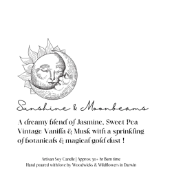 VELA ARTESANA SUNSHINE AND MOONBEAM CANDLE - SOL Y RAYO DE LUNA - WOODWICKS & WILDFLOWERS - HECHO A MANO EN AUSTRALIA