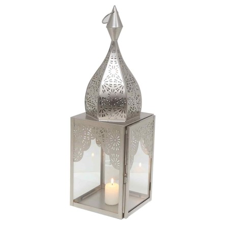 LAMPARA FAROL ORIENTAL MODENA L PLATA PORTAVELAS - 60x17x17cm - MINARETES MARROQUÍ