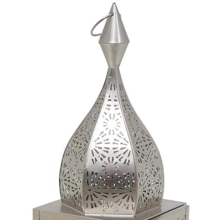 LAMPARA FAROL ORIENTAL MODENA L PLATA PORTAVELAS - 60x17x17cm - MINARETES MARROQUÍ