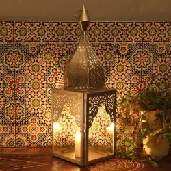 ORIENTAL LAMP LANTERN MODENA L SILVER CANDLE...