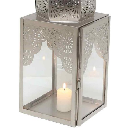 LAMPARA FAROL ORIENTAL MODENA L PLATA PORTAVELAS - 60x17x17cm - MINARETES MARROQUÍ