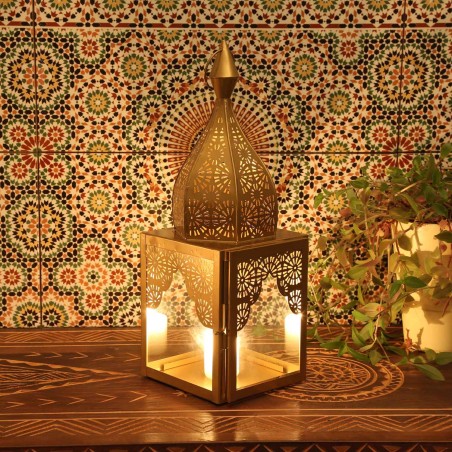 PORTAVELAS ORIENTAL MODENA ORO M - 45x15x15cm - FAROL ESTILO MARROQUÍ