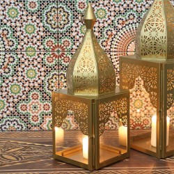 PORTAVELAS ORIENTAL MODENA ORO M - 45x15x15cm - FAROL ESTILO MARROQUÍ