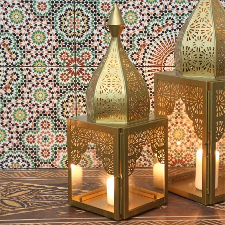 PORTAVELAS ORIENTAL MODENA ORO M - 45x15x15cm - FAROL ESTILO MARROQUÍ