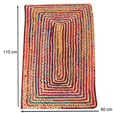 ALFOMBRA DE YUTE ESHA RUNNER COLORIDA - 60x110cm - ALGODÓN Y YUTE - HECHO A MANO EN INDIA