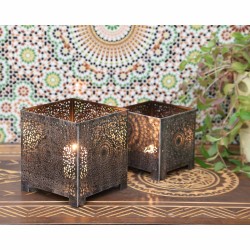 FAROL ORIENTAL FEZ - JUEGO DE 2 PORTAVELAS - 14x13x13cm - ESTILO MARROQUÍ