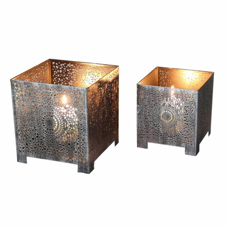 FAROL ORIENTAL FEZ - JUEGO DE 2 PORTAVELAS - 14x13x13cm - ESTILO MARROQUÍ