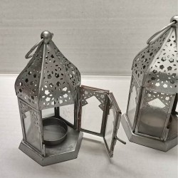 FAROL ORIENTAL CRISTAL - PLATA - 16x8x8cm - ESTILO MARROQUÍ -1 Unidad