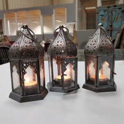 FAROL ORIENTAL CRISTAL - PLATA - 16x8x8cm - ESTILO MARROQUÍ -1 Unidad