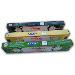 Aromatisches Räucherstäbchenpaket x 3 Satya Räucherstäbchen Vanille + Jasmin + Patchouli | Natürliche Räucher-Aromatherapie | 3
