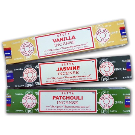 Aromatisches Räucherstäbchenpaket x 3 Satya Räucherstäbchen Vanille + Jasmin + Patchouli | Natürliche Räucher-Aromatherapie | 3