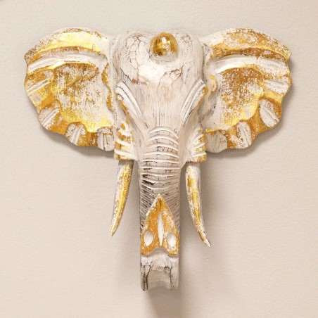 Testa di elefante grande - Oro e bianco - Prodotto in Indonesia