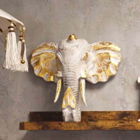 Cabeza Grande de Elefante - Oro y Blanco - Hecho en Indonesia