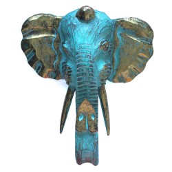 Cabeça de elefante grande - ouro e turquesa -...