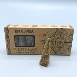 Conos Incienso de Piramide Banjara Smudge - Salvia Blanca - White Sage - Hecho a Mano - Orgánico - Hecho en India