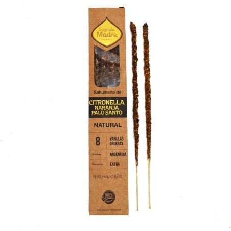Incienso Citronela, Naranja y Palo Santo Natural Sagrada Madre - Sahumerio 8 varillas gruesas Ecológico