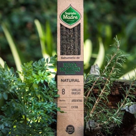 Incienso Ruda, Romero y Incienso Natural Sagrada Madre - Sahumerio 8 varillas gruesas Ecológico