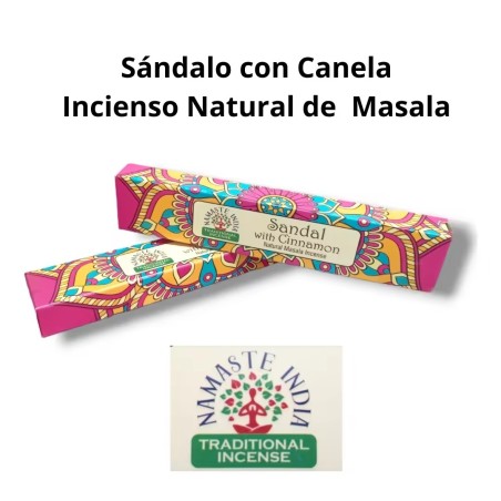 Incienso Namaste India Sándalo con Canela - Tradicional de India Agarbathi - Masala Mandala Natural- Hecho a Mano