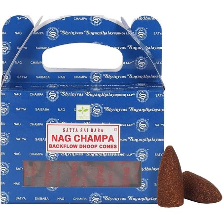 SATYA Conos de Reflujo Nag Champa - Blackflow Dhoop Cones - Cajita de 24 conos