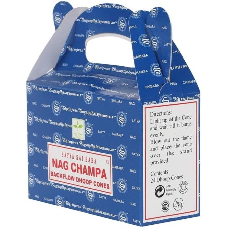 SATYA Conos de Reflujo Nag Champa - Blackflow Dhoop Cones - Cajita de 24 conos