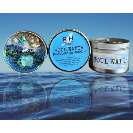 Vela de Cera de Soja artesanal | Aroma a océano | Soul Water | Con Cristales | Raven's Hearth | Made in California, USA | 4,8oz