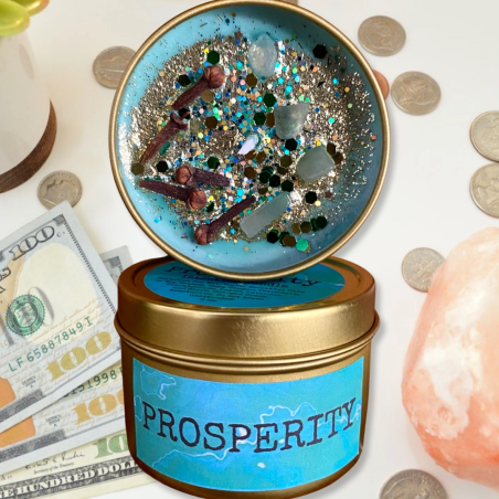 Bougie à la cire de soja faite à la main | Prospérité | Prospérité | Avec cristaux | Foyer du corbeau | Fabriqué en Californie,