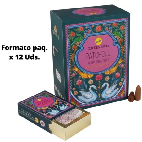 Conos Incienso Reflujo Pachuli - Patchouli - Golden India - Paquetito de 12 conos