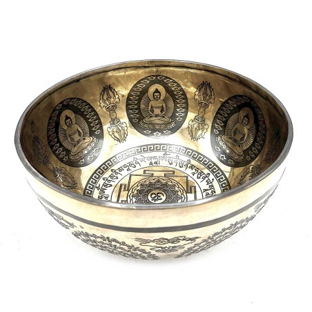 Cuenco Tibetano Curativo Grabado - 21cm - Om & Buda