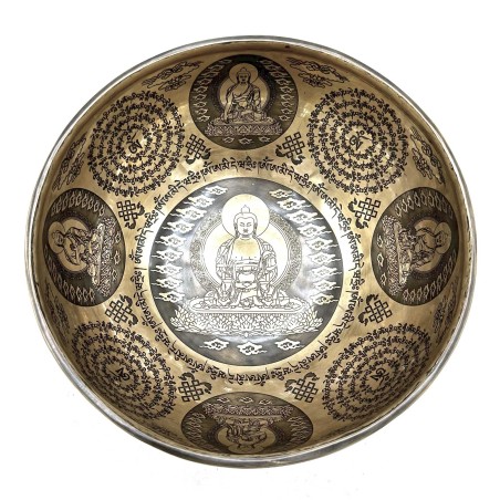 Gravierte tibetische Heilschale - 21cm - 5 Buddhas