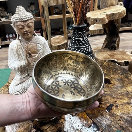 Cuenco Tibetano Sanador Grabado - 16cm - 7 Chakra
