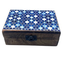 Medium Glazed Ceramic Wooden Box - 15x10x6cm -...