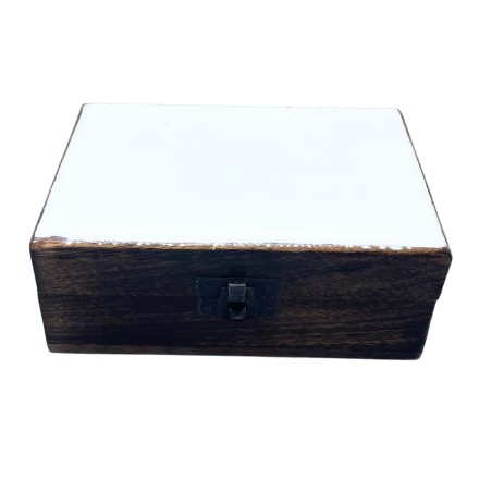 Caja de Madera de Cerámica Esmaltada Mediana - 15x10x6cm - Blanca