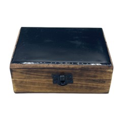Medium Glazed Ceramic Wooden Box - 15x10x6cm -...