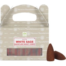 SATYA Conos de Reflujo Salvia Blanca - White Sage - Blackflow Dhoop Cones - Cajita de 24 conos