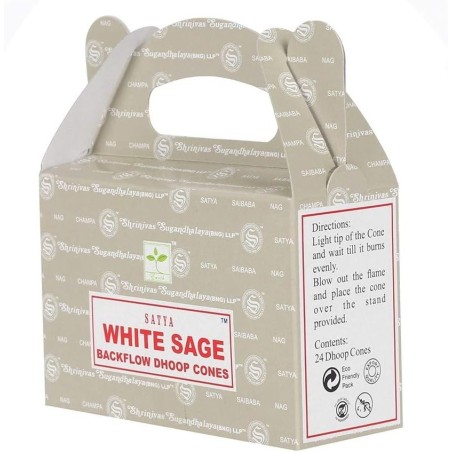 SATYA Conos de Reflujo Salvia Blanca - White Sage - Blackflow Dhoop Cones - Cajita de 24 conos