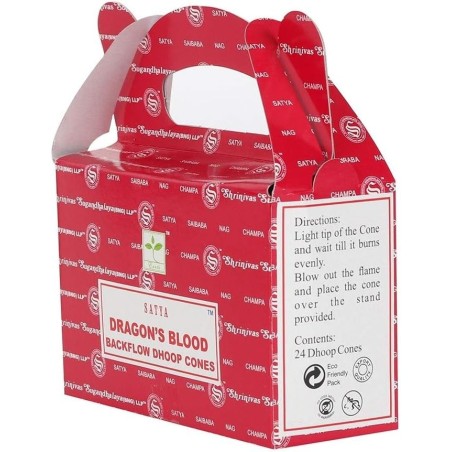 SATYA Cons de Reflux Sang de Drac - Dragon's Blood - Blackflow Dhoop Cones - Caixeta de 24 cons