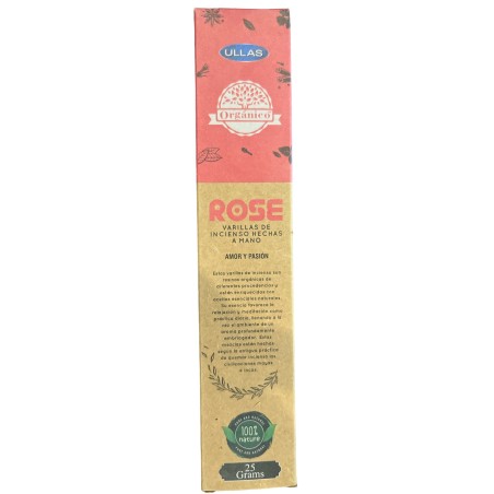 Incienso Orgánico de Rosa - Rose - ULLAS - Hecho a mano - 25gr - Hecho en India - 100% Natural